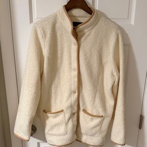 Susan Graver Cream Cozy Teddy Sherpa Fleece Jacket Faux leather trim Size Medium